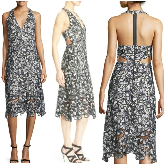 Alice+OliviaNoreen Floral Lace Midi Dress, Black/G